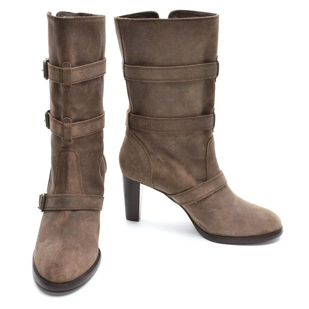 J. Crew Miller Brown Leather Buckle Boots 9.5 M New